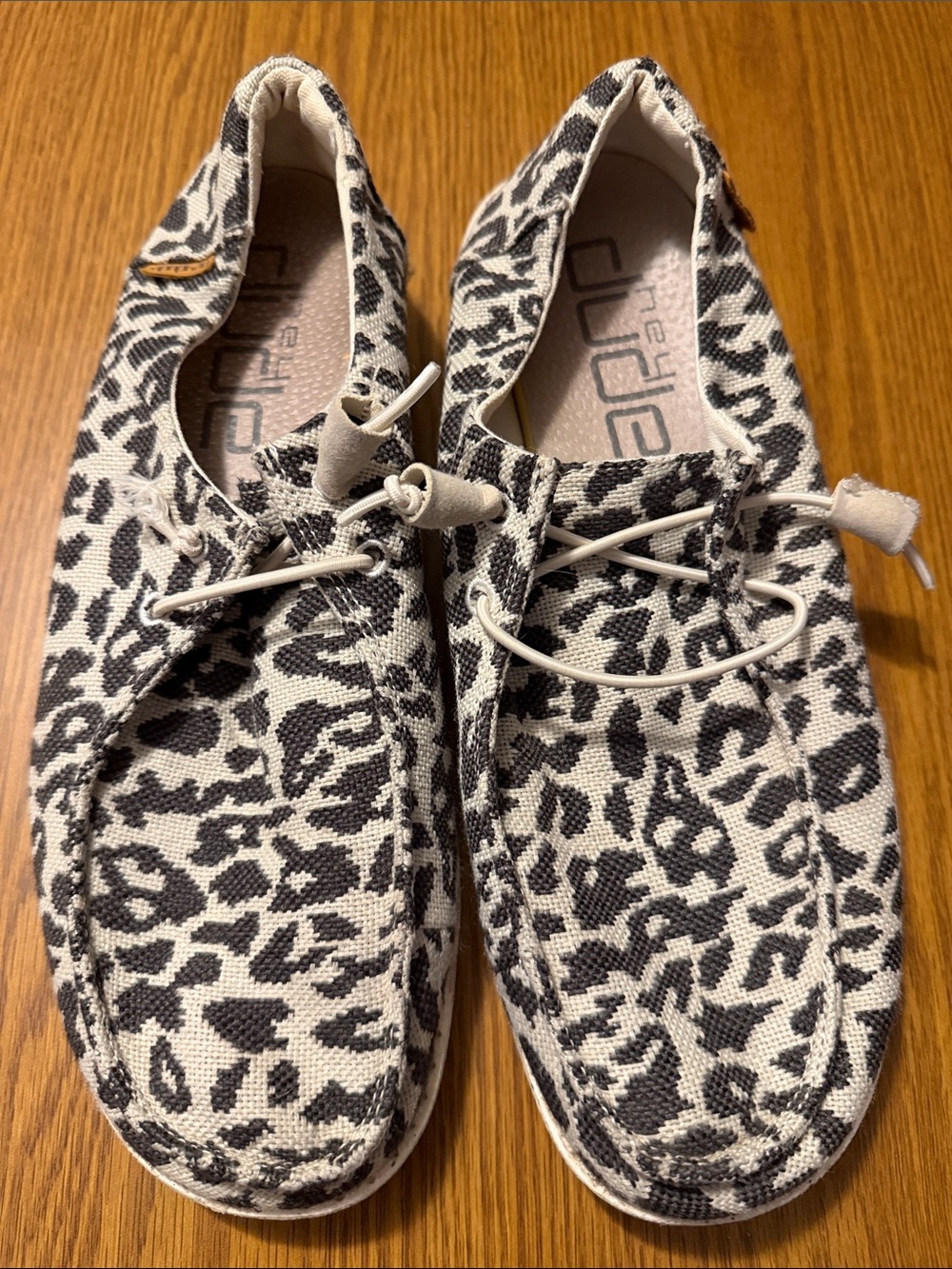Hey Dude Women’s Leopard Print Slip-On Moccasins - White/Black US 10